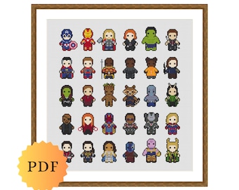 Counted Cross Stitch Sampler, Mini Superhero Character Collection, Cross Stitch Pattern Chart, Cute Cross Stitch, Printable PDF Download