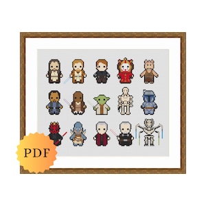 Counted Cross Stitch Sampler, Mini Galaxy Character Collection, Cross Stitch Pattern Chart, Cute Nerdy Cross Stitch Pattern, PDF Download