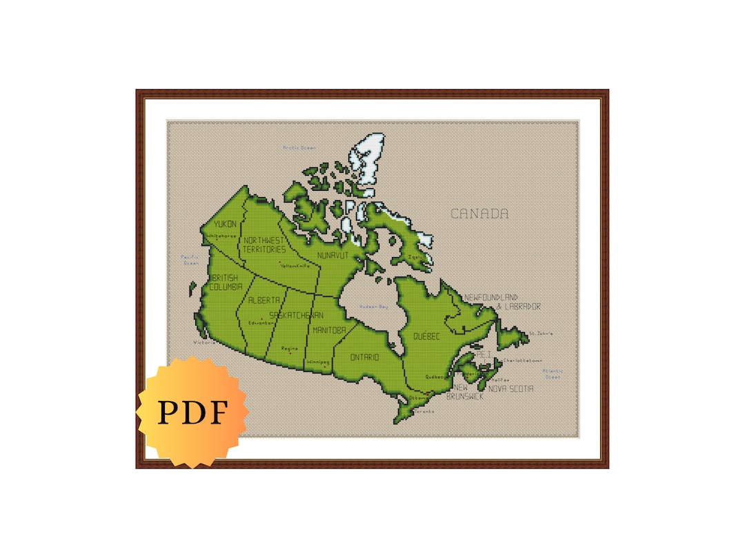 Map of Canada Counted Cross Stitch Pattern, Canadian Cross Stitch