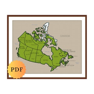 Map of Canada Counted Cross Stitch Pattern, Canadian Cross Stitch Pattern, Provinces of Canada, Canada Map Cross Stitch, PDF Download