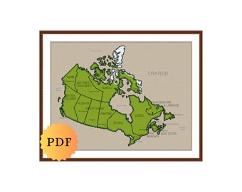 Map of Canada Counted Cross Stitch Pattern, Canadian Cross Stitch Pattern, Provinces of Canada, Canada Map Cross Stitch, PDF Download