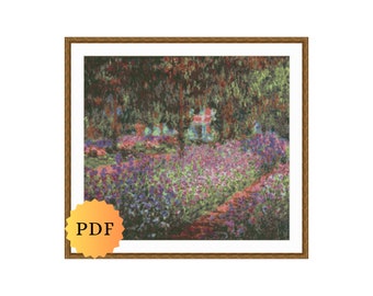 Monet The Artist's Garden At Giverny Counted Cross Stitch Pattern, Monet Cross Stitch, Impressionist, Famous Paintings, PDF Download