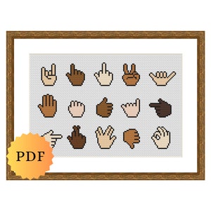 Counted Cross Stitch Pattern, Multiple Hands Cross Stitch Sampler, Cross Stitch Pattern Chart, Modern, PDF Instant Download