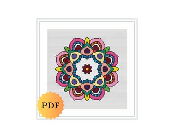 Counted Cross Stitch Mandala Pattern, Multicolour Mandala Cross Stitch, PDF Cross Stitch Pattern Chart, Cross Stitch, PDF Download