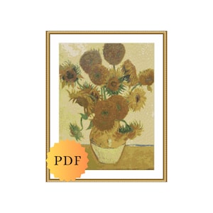 Van Gogh Sunflowers Counted Cross Stitch Pattern, Impressionist Painting Cross Stitch, Van Gogh Cross Stitch Chart, PDF Pattern Download