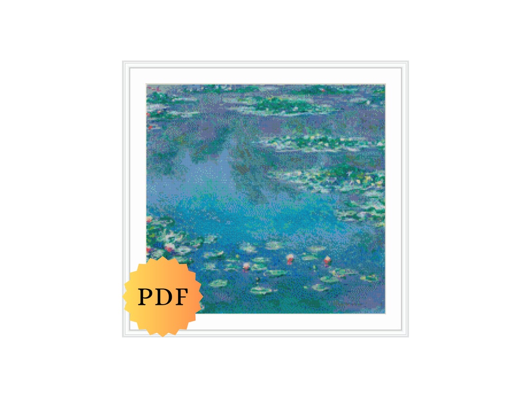 Monet Water Lilies Counted Cross Stitch Pattern, Monet Cross Stitch