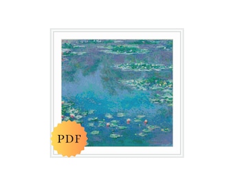 Monet Water Lilies Counted Cross Stitch Pattern, Monet Cross Stitch Chart, Water Lilies, Impressionist Painting Cross Stitch, PDF Download