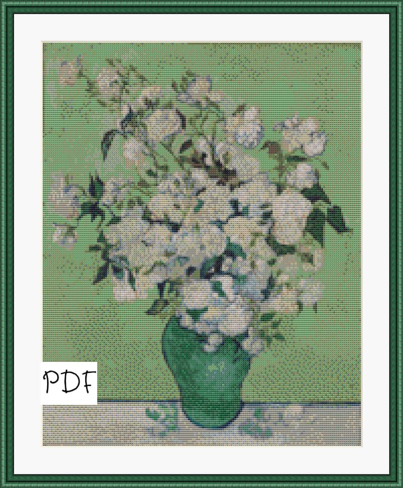 PDF Download Van Gogh Cross Stitch Pattern Van Gogh Roses Counted Cross Stitch Pattern Rose Cross Stitch Impressionist Cross Stitch