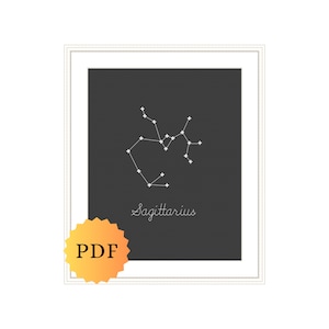 Sagittarius Counted Cross Stitch Pattern, Zodiac Cross Stitch, Constellation, Glow in the Dark Pattern, Cross Stitch Chart, PDF Download