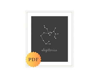 Sagittarius Counted Cross Stitch Pattern, Zodiac Cross Stitch, Constellation, Glow in the Dark Pattern, Cross Stitch Chart, PDF Download