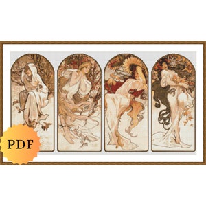 Counted Cross Stitch Pattern, The Seasons by Alphonse Mucha Cross Stitch, Famous Paintings, Seasonal Cross Stitch Chart, PDF Download