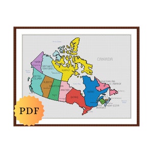 Counted Cross Stitch Pattern Multicolour Map of Canada, Canadian Cross Stitch Pattern, Provinces of Canada, Cross Stitch Chart, PDF Download