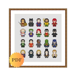 Counted Cross Stitch Sampler, Mini Superhero Character Collection, Cross Stitch Pattern Chart, Cute Cross Stitch, Printable PDF Download