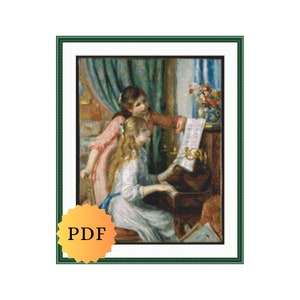 PDF Renoir Young Girls at the Piano Counted Cross Stitch Pattern, Renoir Cross Stitch, Renoir Impressionist Painting Cross Stitch Chart