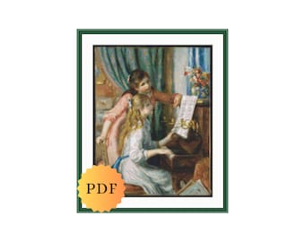 Patrón de punto de cruz contado "Jóvenes al piano" de Renoir, punto de cruz de Renoir, gráfico de punto de cruz de pintura impresionista de Renoir
