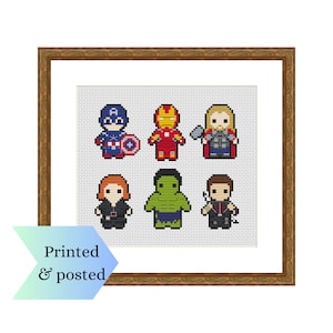 Printed Counted Cross Stitch Sampler, Mini Superhero Character Collection, Cute Cross Stitch Pattern, Printed & Posted Pattern Chart