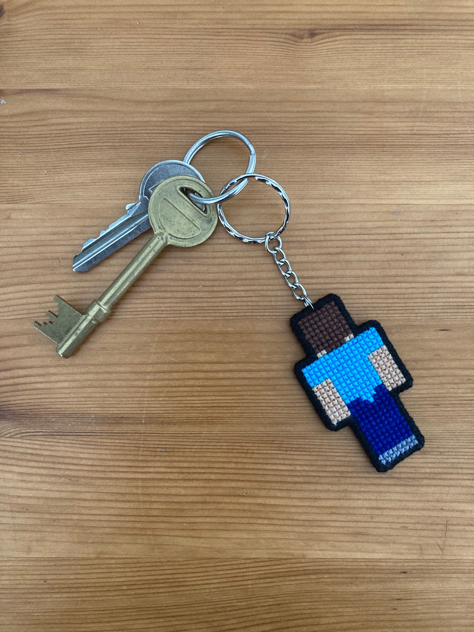 Reversible Handmade Cross Stitch Keychain Steve Keychain - Etsy