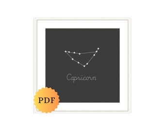 Capricorn Counted Cross Stitch Pattern, Zodiac Cross Stitch, Constellation, Glow in the Dark Pattern, Cross Stitch Chart, PDF Download