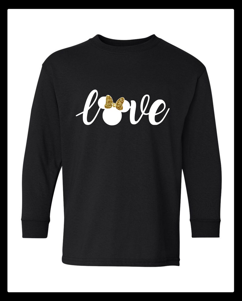 Love Mickey Minnie Head Disney Toddler Youth Black T-Shirt Long or Short Sleeve