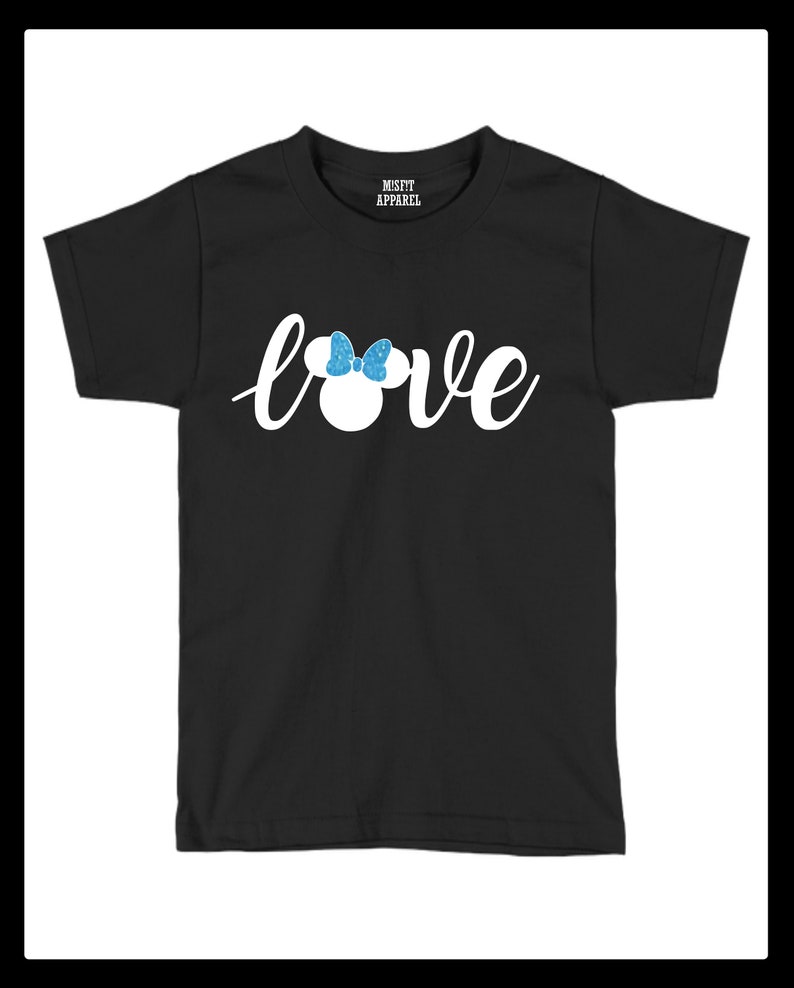 Love Mickey Minnie Head Disney Toddler Youth Black T-Shirt Long or Short Sleeve
