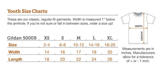 Gildan 5000b Youth Size Chart