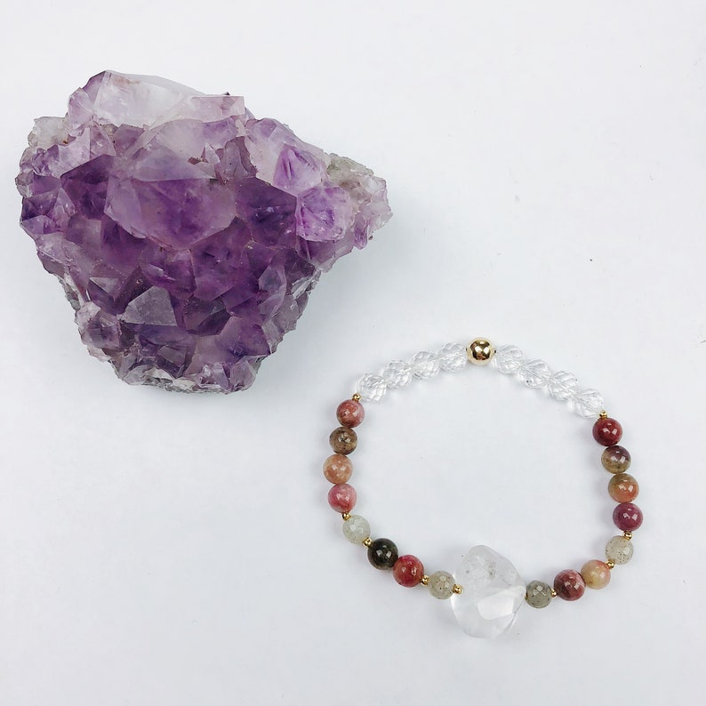 Clear Quartz Tourmaline /& Labradorite Stretch Bracelet
