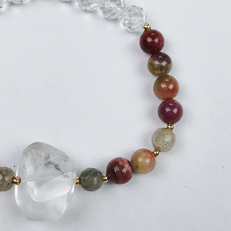 Clear Quartz Tourmaline /& Labradorite Stretch Bracelet