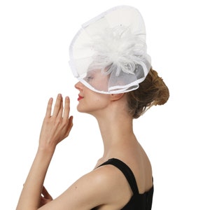 White Color Fascinator Hat for Women Tea Party Wedding Kenturky Derby Headband, 1920s Fascinator Hat with Veil Pillbox Hat TF-1903