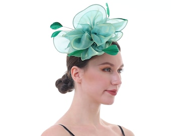 Green Color Fascinator Hat for Women Tea Party Wedding Kenturky Derby Headband, 1920s Fascinator Hat with Veil Pillbox Hat -- 1916