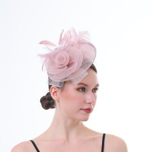 Pink Color Fascinator Hat for Women Tea Party Wedding Kenturky Derby Headband, 1920s Fascinator Hat with Veil Pillbox Hat TF-1914