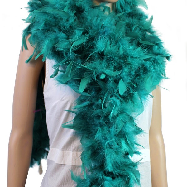 Teal Color 80 Gram, 2 yards Long Chandelle Feather Boa, Great for Party, Wedding, Halloween Costume, Christmas Tree Decoration