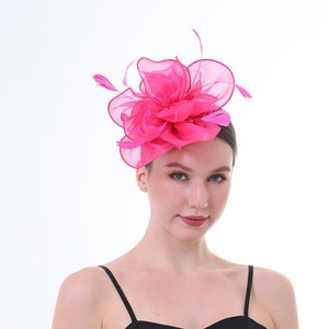 Hot Pink Color Fascinator Hat for Women Tea Party Wedding Kenturky Derby Headband, 1920s Fascinator Hat with Veil Pillbox Hat -- 1916