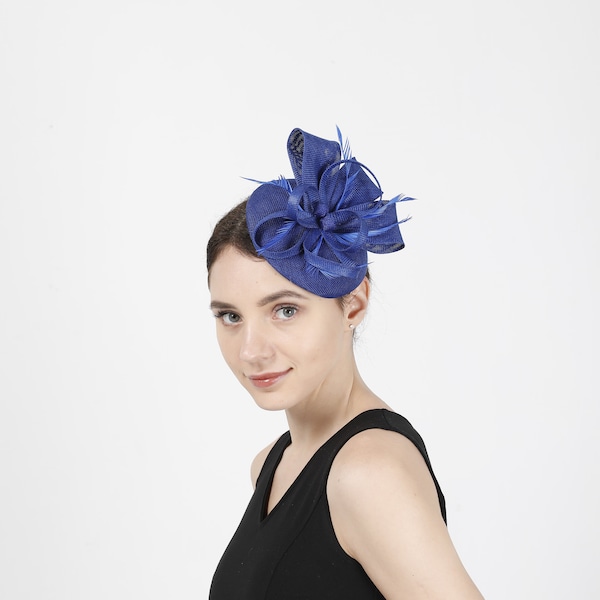 Chapeau Fascinator de couleur bleu royal pour les femmes Tea Party mariage Kentucky Derby bandeau, chapeau Fascinator des années 1920 avec voile Pillbox Hat TF-1905