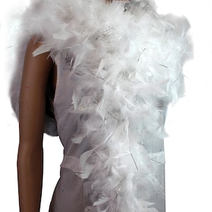 Weiß w / Silber Tinsel 80 Gramm Chandelle Federboa, 2 Meter Lang-ideal für Party, Hochzeit, Kostüm