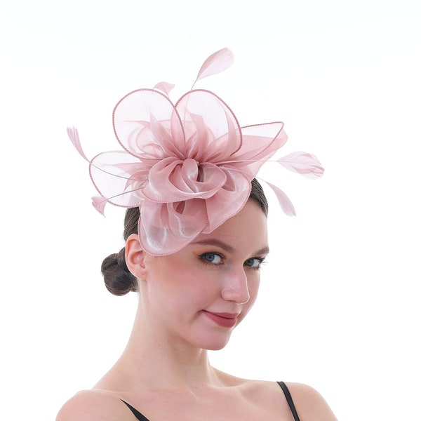 Dark Pink Color Fascinator Hat for Women Tea Party Wedding Kenturky Derby Headband, 1920s Fascinator Hat with Veil Pillbox Hat -- 1916