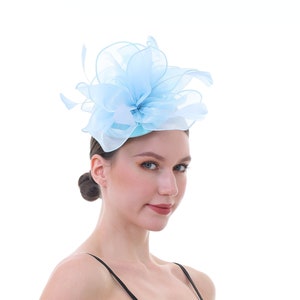 Baby Blue Color Fascinator Hat for Women Tea Party Wedding Kenturky Derby Headband, 1920s Fascinator Hat with Veil Pillbox Hat -- 1916