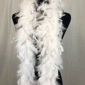 White Color 60 Gram, 2 yards Long Chandelle Feather Boa, Great for Party, Wedding, Halloween Costume, Christmas Tree, Decoration