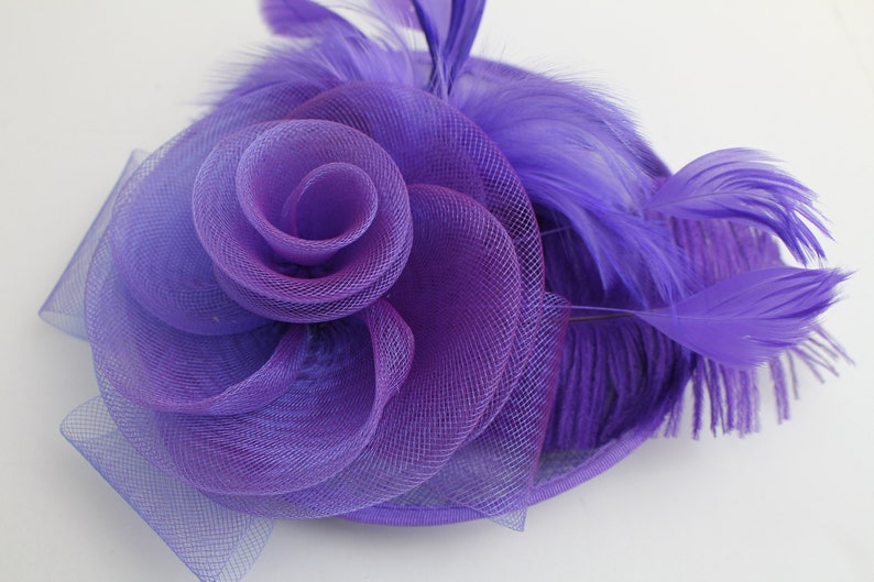 Purple Color Fascinator Hat for Women Tea Party Wedding Kenturky Derby Headband, 1920s Fascinator Hat with Veil Pillbox HatF image 2