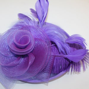 Purple Color Fascinator Hat for Women Tea Party Wedding Kenturky Derby Headband, 1920s Fascinator Hat with Veil Pillbox HatF image 3
