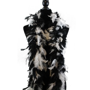 White/Black Color 60 Gram, 2 yards Long Chandelle Feather Boa, Great for Party, Wedding, Halloween Costume, Christmas Tree, Decoration