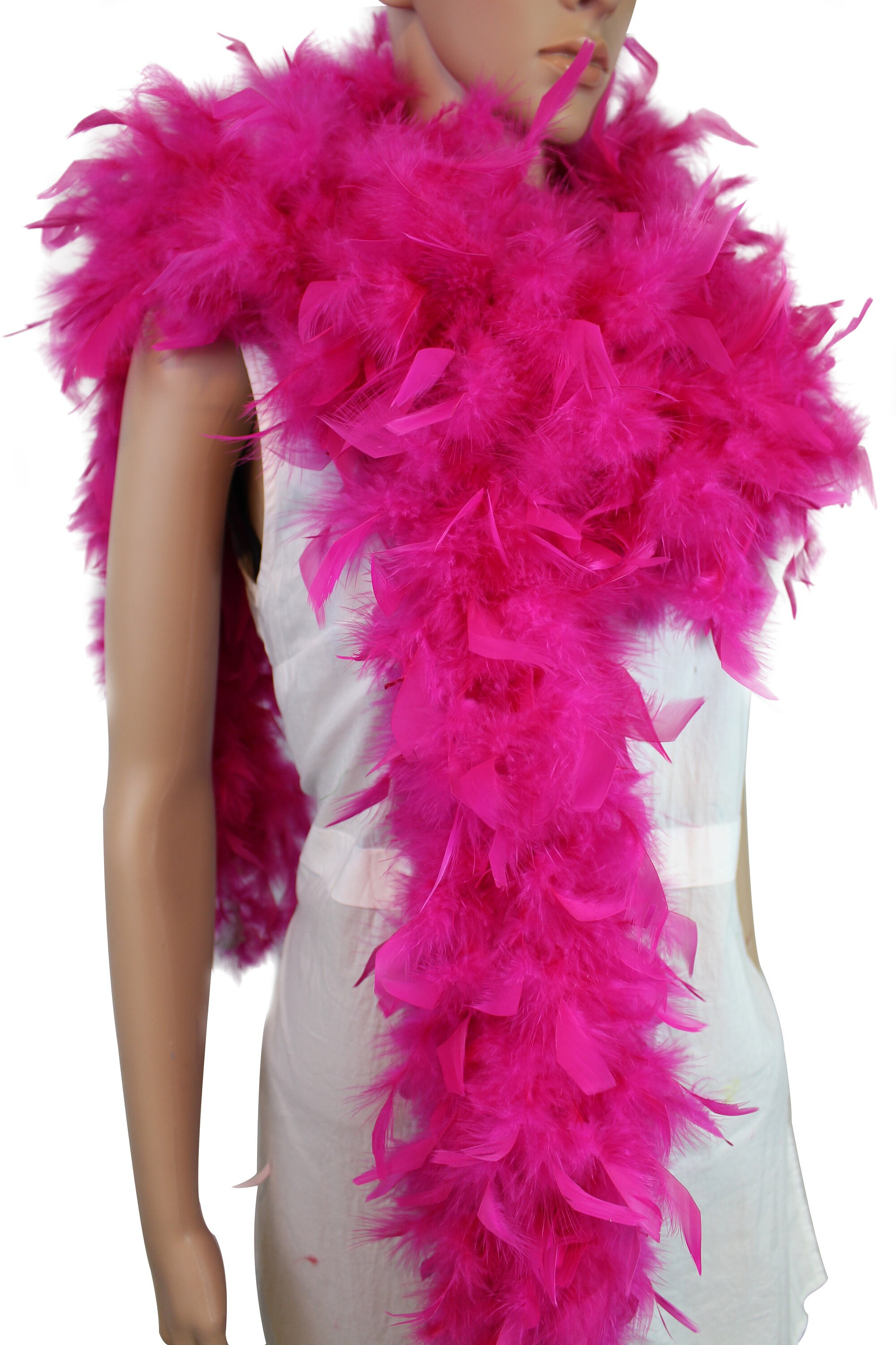 flydreamfeathers Hot Pink Color 80 Gram, 2 Yards Long Chandelle Feather Boa, Great for Party, Wedding, Halloween Costume, Christmas Tree Decoration