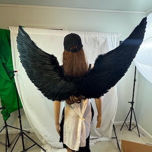 Black Big Angel Feather Wing for Women Halloween Party Costume Accessory