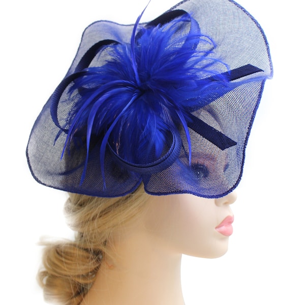 Royal Blue Color Fascinator Hat for Women Tea Party Wedding Kenturky Derby Headband, 1920s Fascinator Hat with Veil Pillbox Hat--E