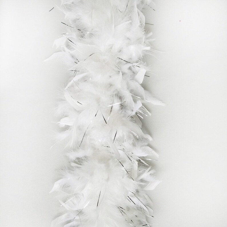White W/ Silver Tinsel 100 Gram Chandelle Feather Boa 2 Yard Etsy