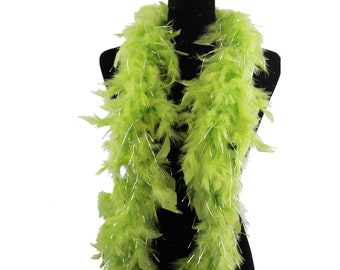 Light Green w/Tinsel 40 Gram Chandelle Feather Boa, 2 Yard Long-Great for Party, Wedding,  Halloween Costume Decoration