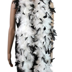 white w/ black tips 60 Gram, 2 yard Long Chandelle Feather Boa, Great for Party, Wedding, Halloween Costume, Christmas Tree