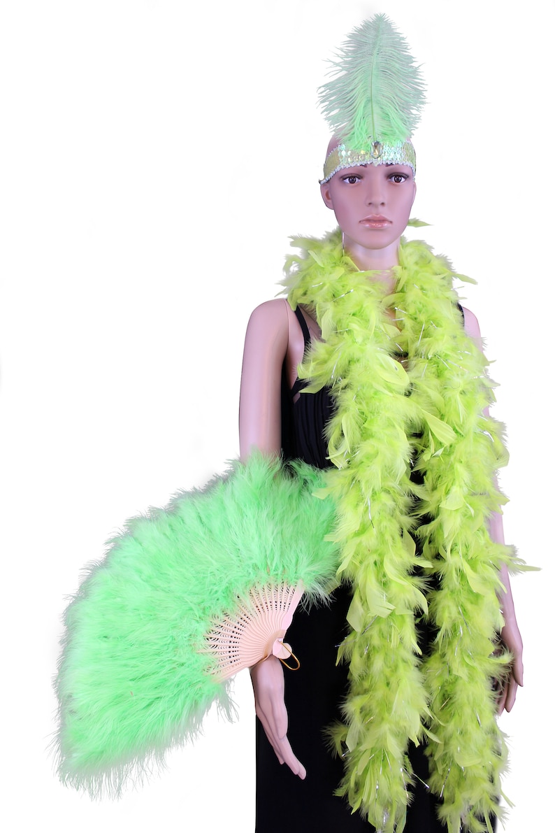 Lime Green Feather Fan Feather Boa Ostrich Headdressgreat Etsy