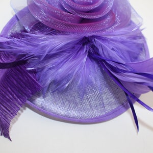 Purple Color Fascinator Hat for Women Tea Party Wedding Kenturky Derby Headband, 1920s Fascinator Hat with Veil Pillbox HatF image 4