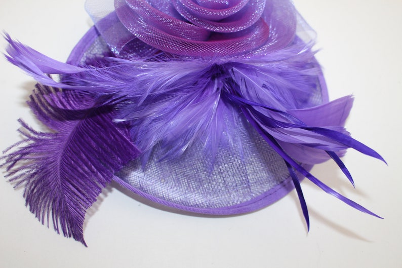 Purple Color Fascinator Hat for Women Tea Party Wedding Kenturky Derby Headband, 1920s Fascinator Hat with Veil Pillbox HatF image 4