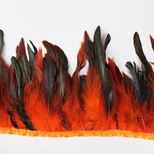 Orange Color 2 Yard Long, 6-8 inch Height Rooster Hackle Feather Fringe Trim, for Skirt Dress Costume